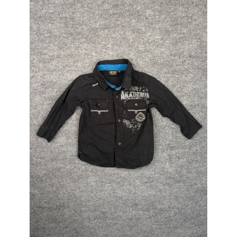 Akademiks Boys 3T Black Graphic Button Down Shirt Long Sleeve Urban Streetwear